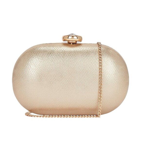 olga berg Marta Metallic Clutch in Gold Womens Purse Shoulder Handbag - Picture 1 of 11